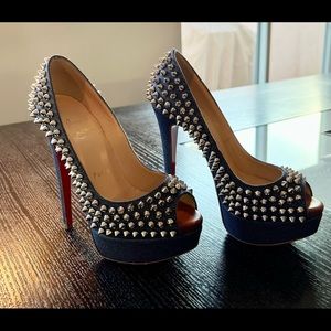 Christian Louboutin Denim Studded Heels - Size 34 / US Size 4